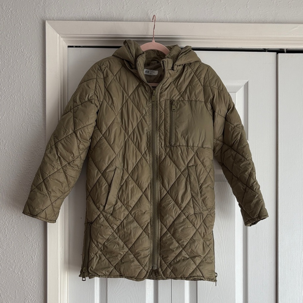H&M Kids 14Y Olive Quilted Kids Parka Coat Jacket